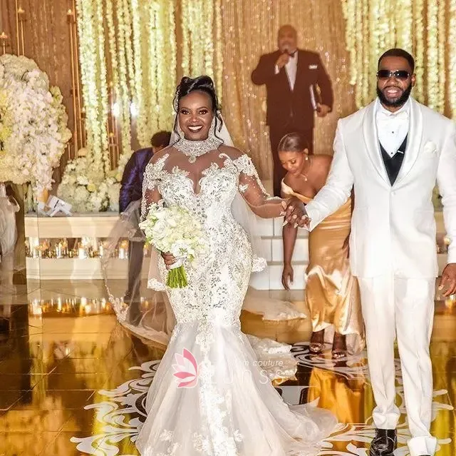 illusion beaded long sleeve African American lace wedding dress illusion beaded long sleeve African American lace wedding dress