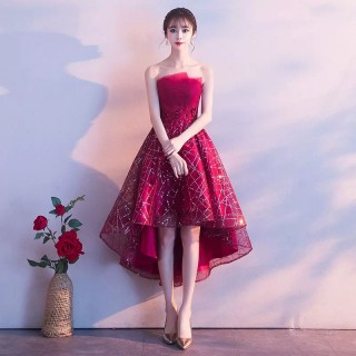 intricated lines sequinned wine high low homecoming dress