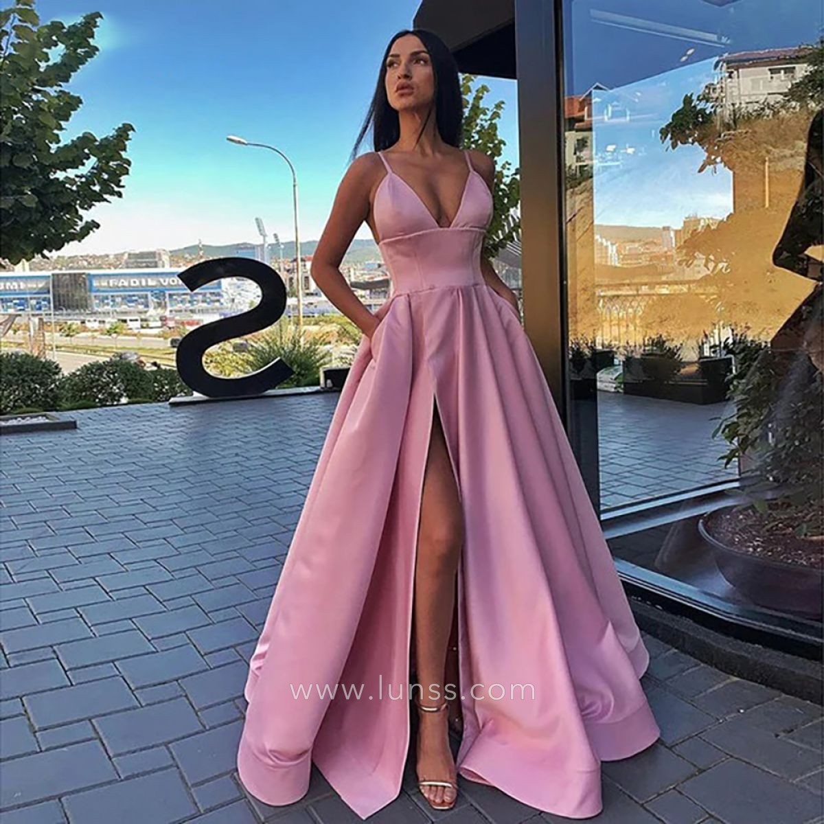 Dresses for Women 2023 Wedding Guest Plunge Neck Elegant Pleated Maxi Dress  Long Sleeve Empire Waist Evening Prom Dress - Walmart.com