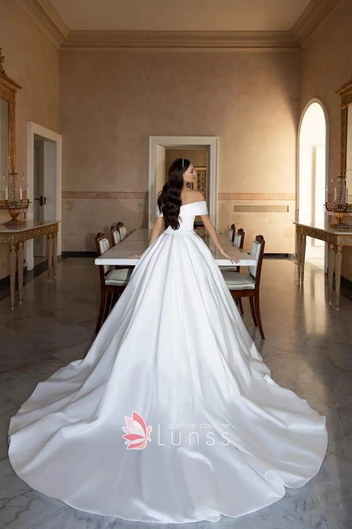 sleek ivory satin chapel train wedding gown sleek ivory satin chapel train wedding gown