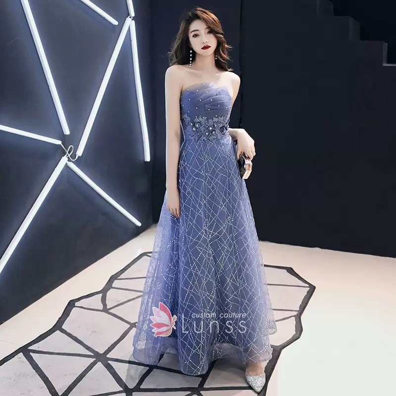 strapless sequinned purple gray dress