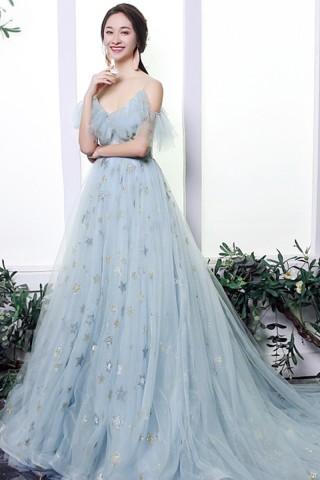 fairy gold silver stars sequinned ice blue tulle dress