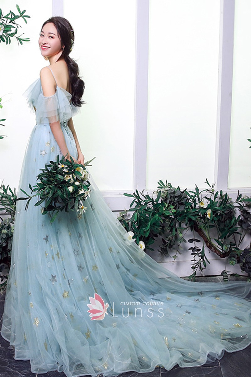 fairy sequinned ice blue tulle dress