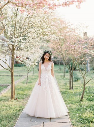 floral lace appliqued ivory tulle princess formal gown