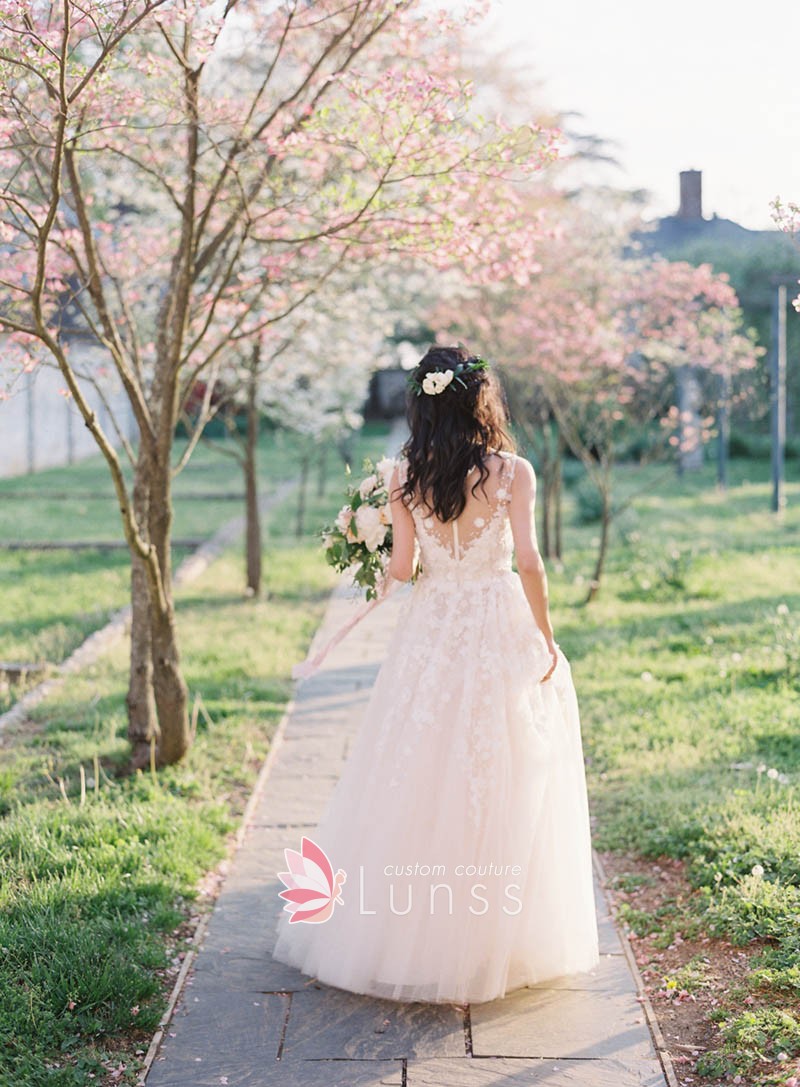 floral lace tulle princess formal gown
