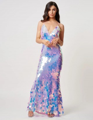 iridescent bling bling big sequin low back evening dress