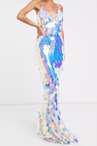 sparkly iridescent big sequin long evening prom dress
