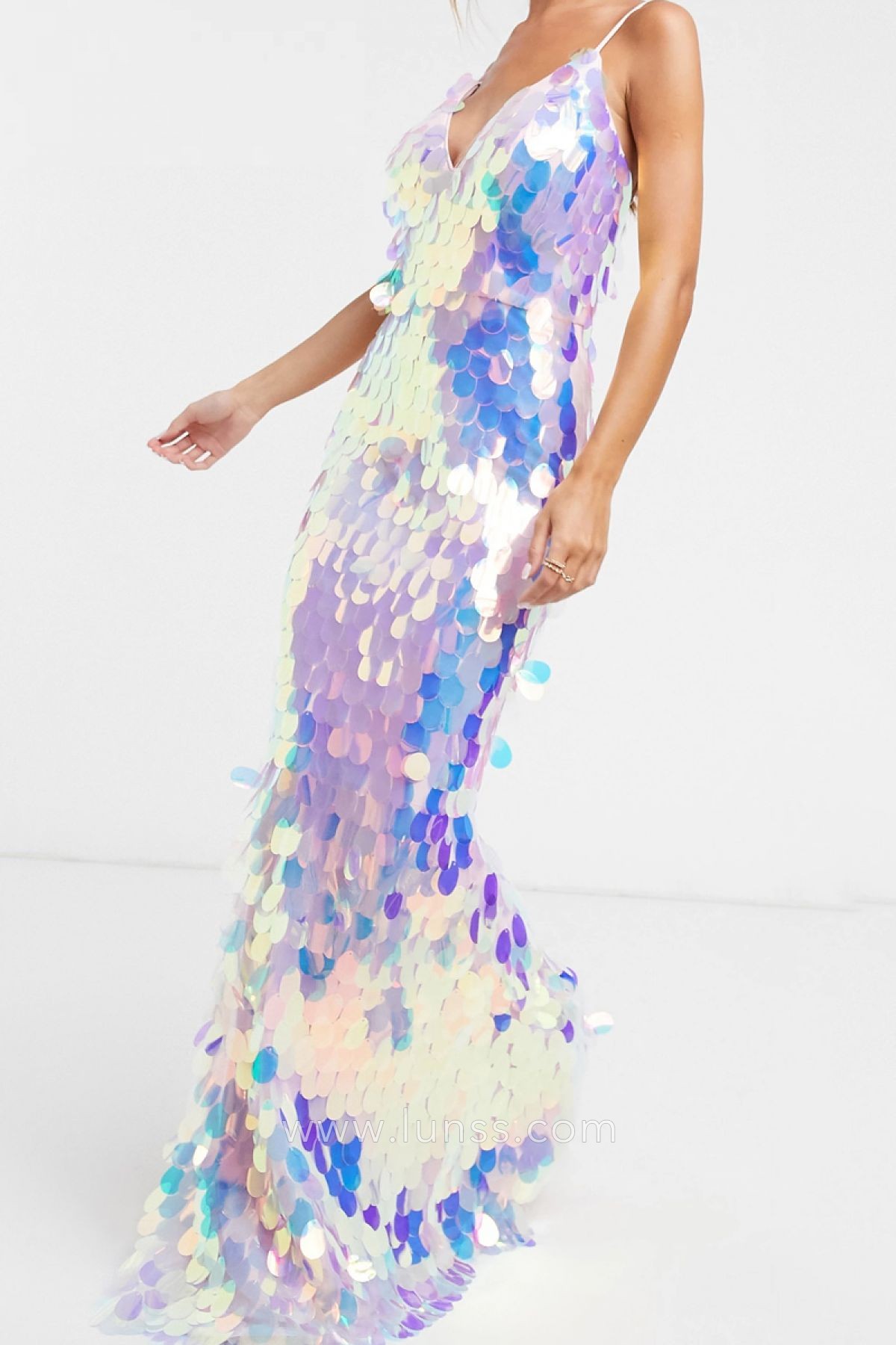 sparkly iridescent big sequin prom dress