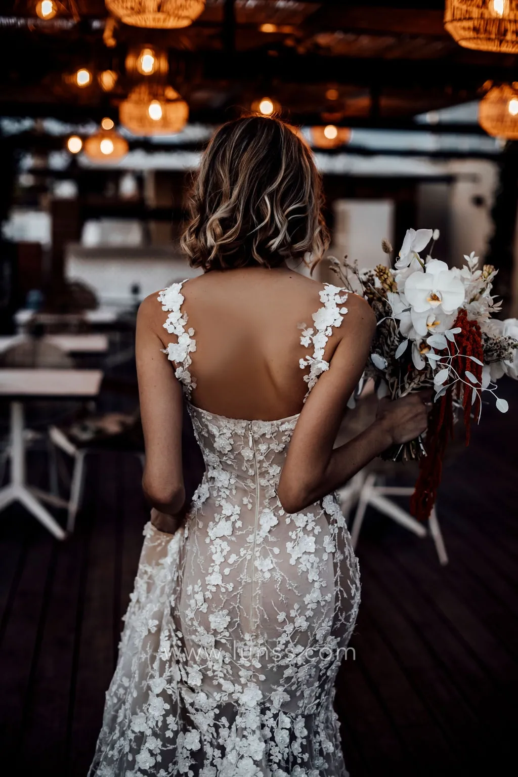 3D floral lace wedding dress