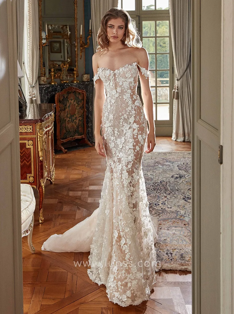 elegant off the shoulder strap floral 3d lace mermaid wedding dress elegant off the shoulder strap floral 3d lace mermaid wedding dress