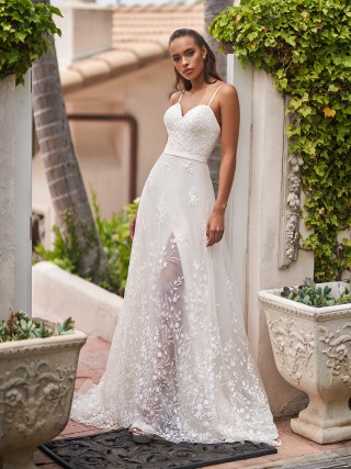 embroidered floral lace slit a line spring wedding dress