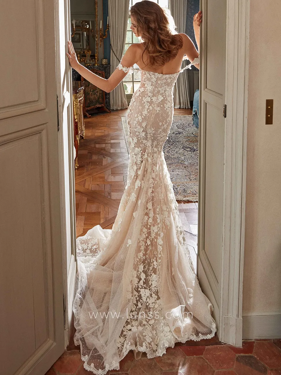 off the shoulder strap 3d lace mermaid wedding dress off the shoulder strap 3d lace mermaid wedding dress
