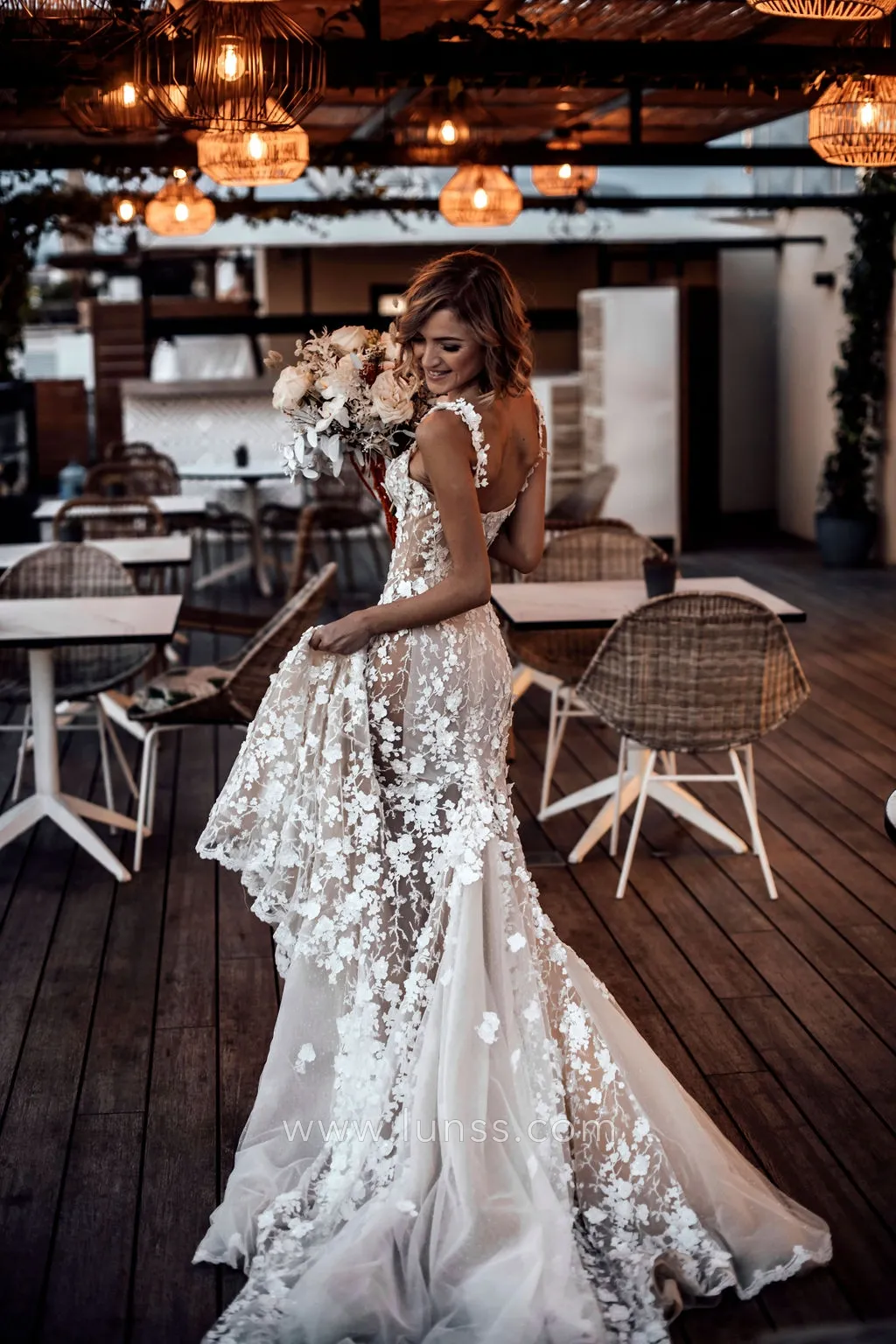 seductive sheer floral lace mermaid wedding dress