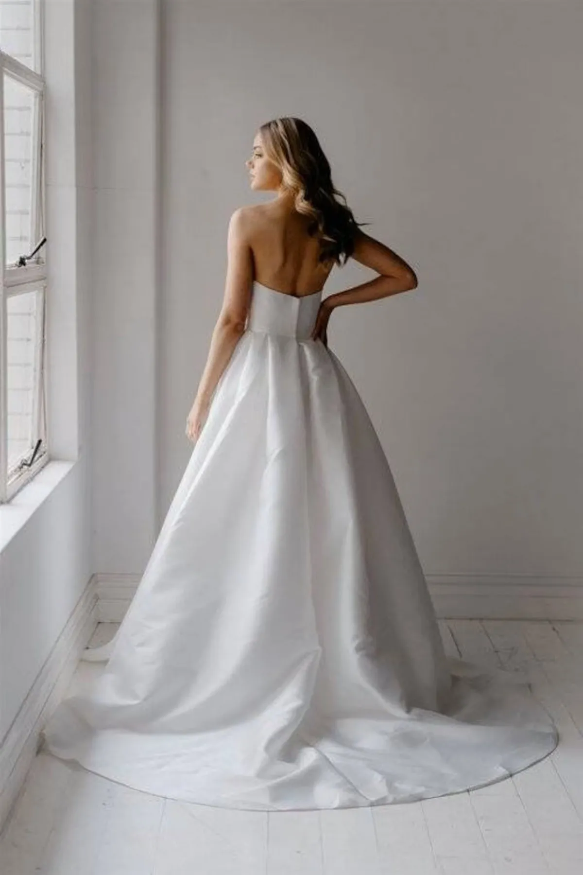 a line satin zipper up back minimalist civil wedding dress