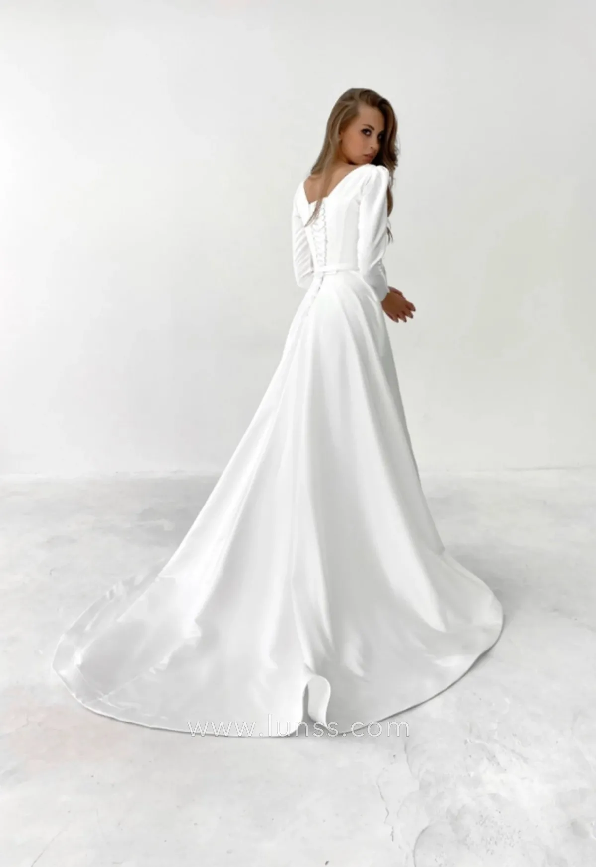 ivory satin a line lace up back wedding dress with a court train ivory satin a line lace up back wedding dress with a court train
