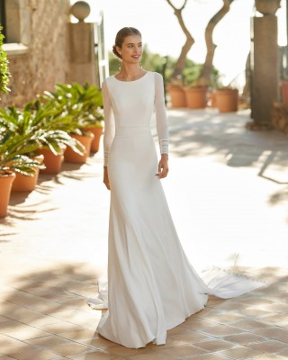 long sleeve ivory chiffon sheer back rustic wedding dress