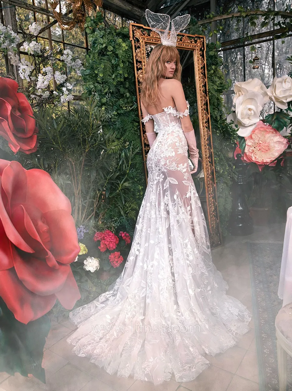 sheer lace mermaid long wedding dress
