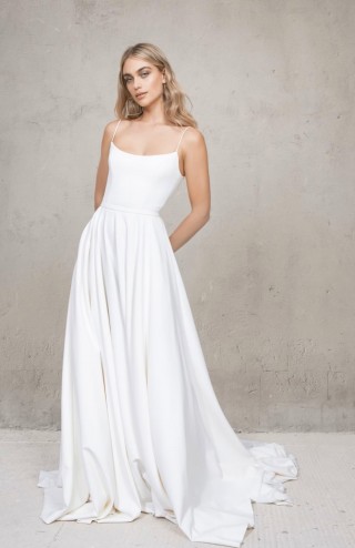 simple spaghetti straps satin summer beach wedding dress