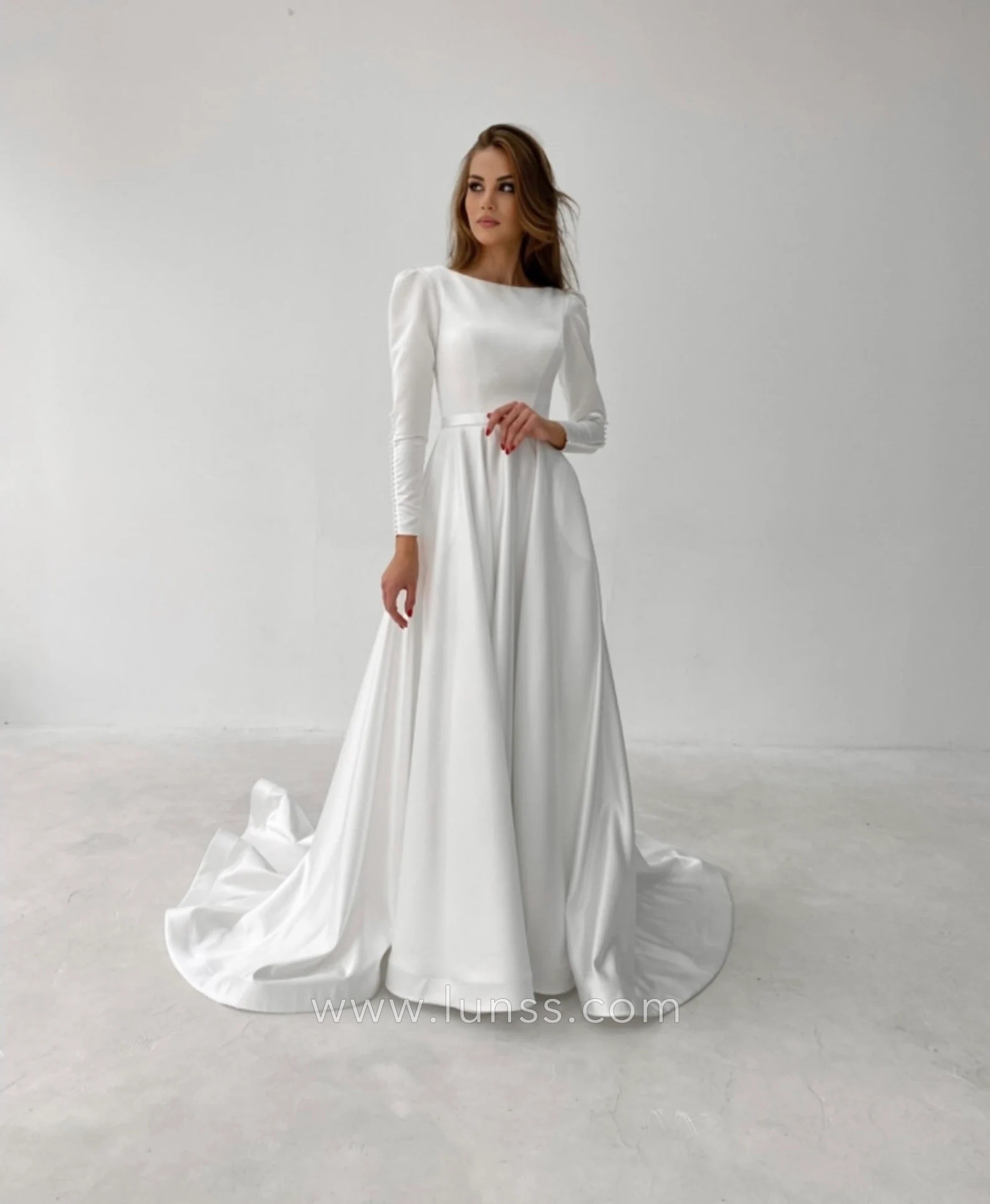 vintage long sleeve ivory satin a line fall wedding dress vintage long sleeve ivory satin a line fall wedding dress
