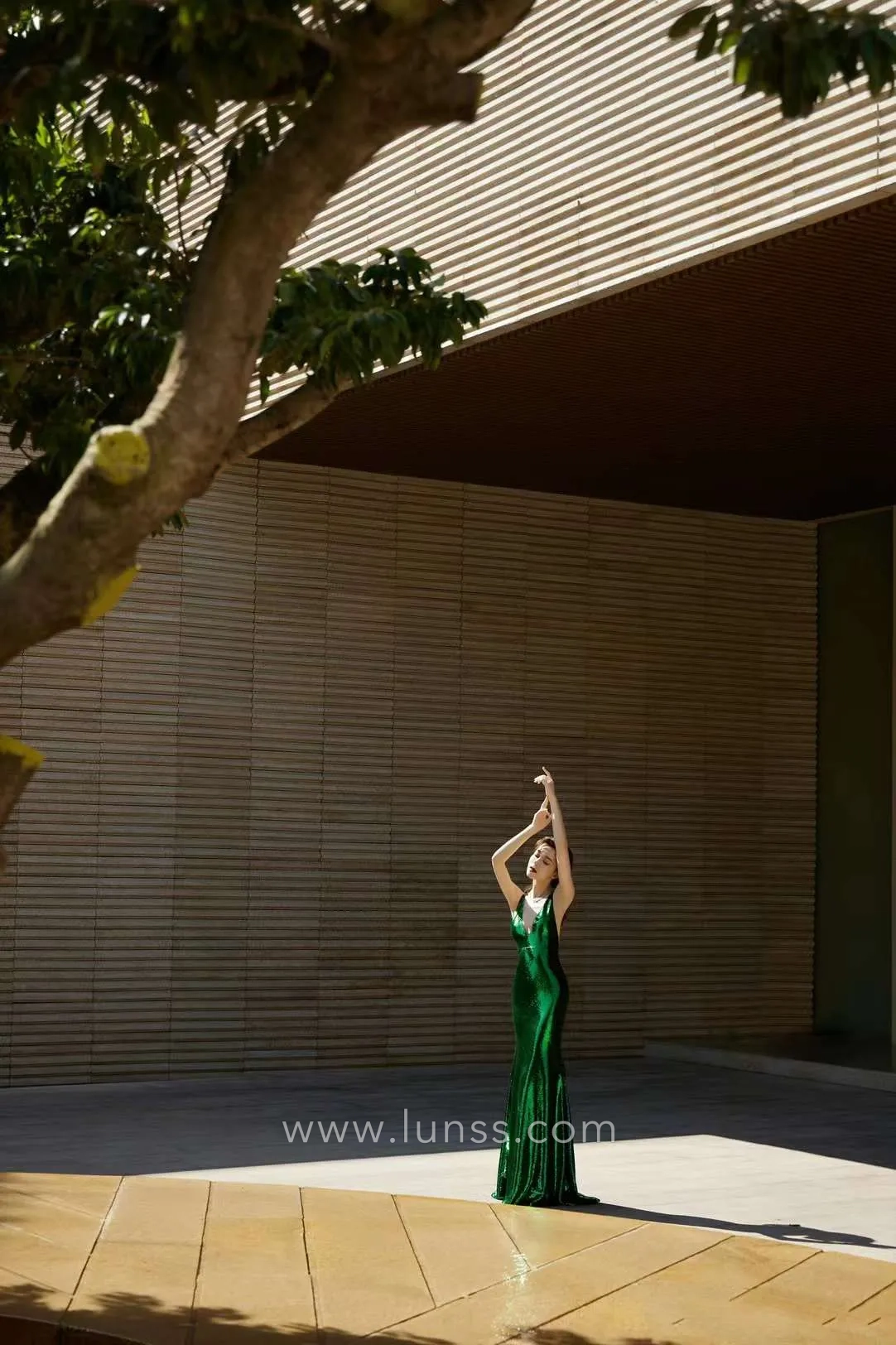 shining green sequin floor length evening dress