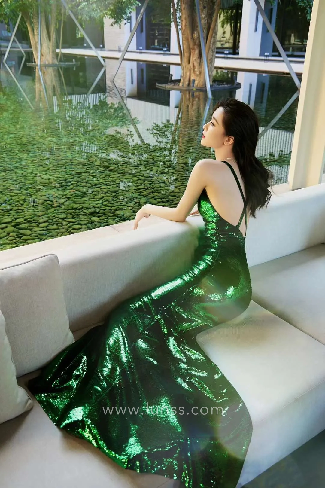 shining green sequin mermaid evening dress