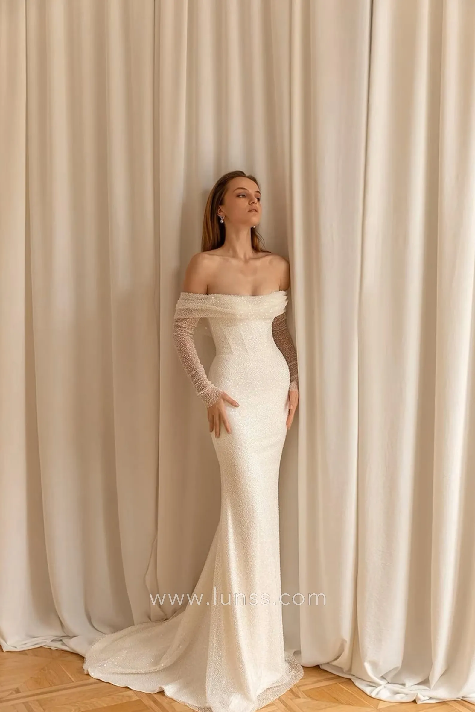 luxury beaded ivory glitter off the shoulder bridal dress luxury beaded ivory glitter off the shoulder bridal dress