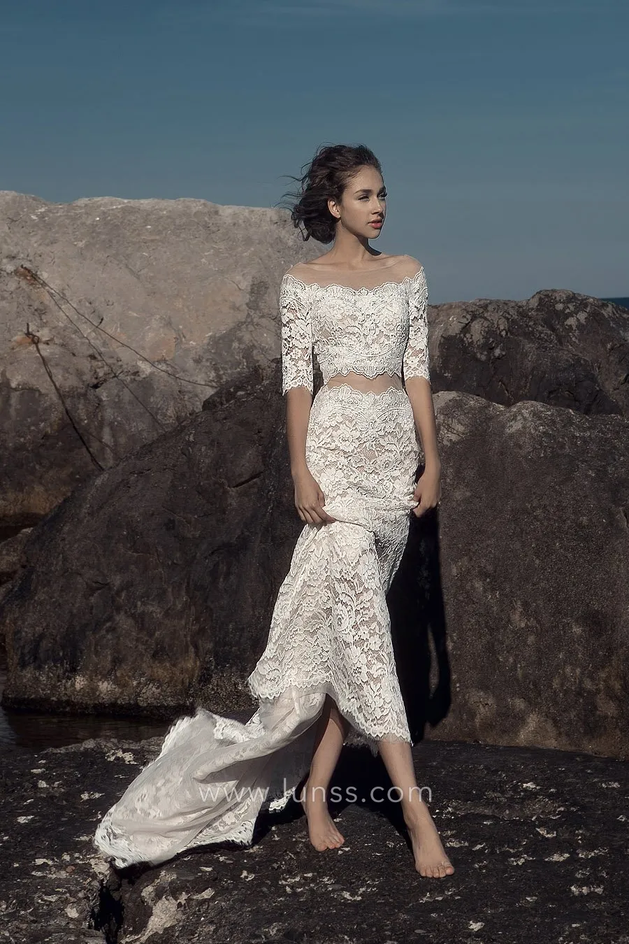 sexy ivory lace beach wedding dress