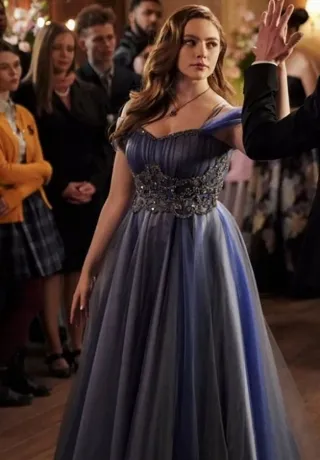 caroline forbes beaded blue and gray evening party gown