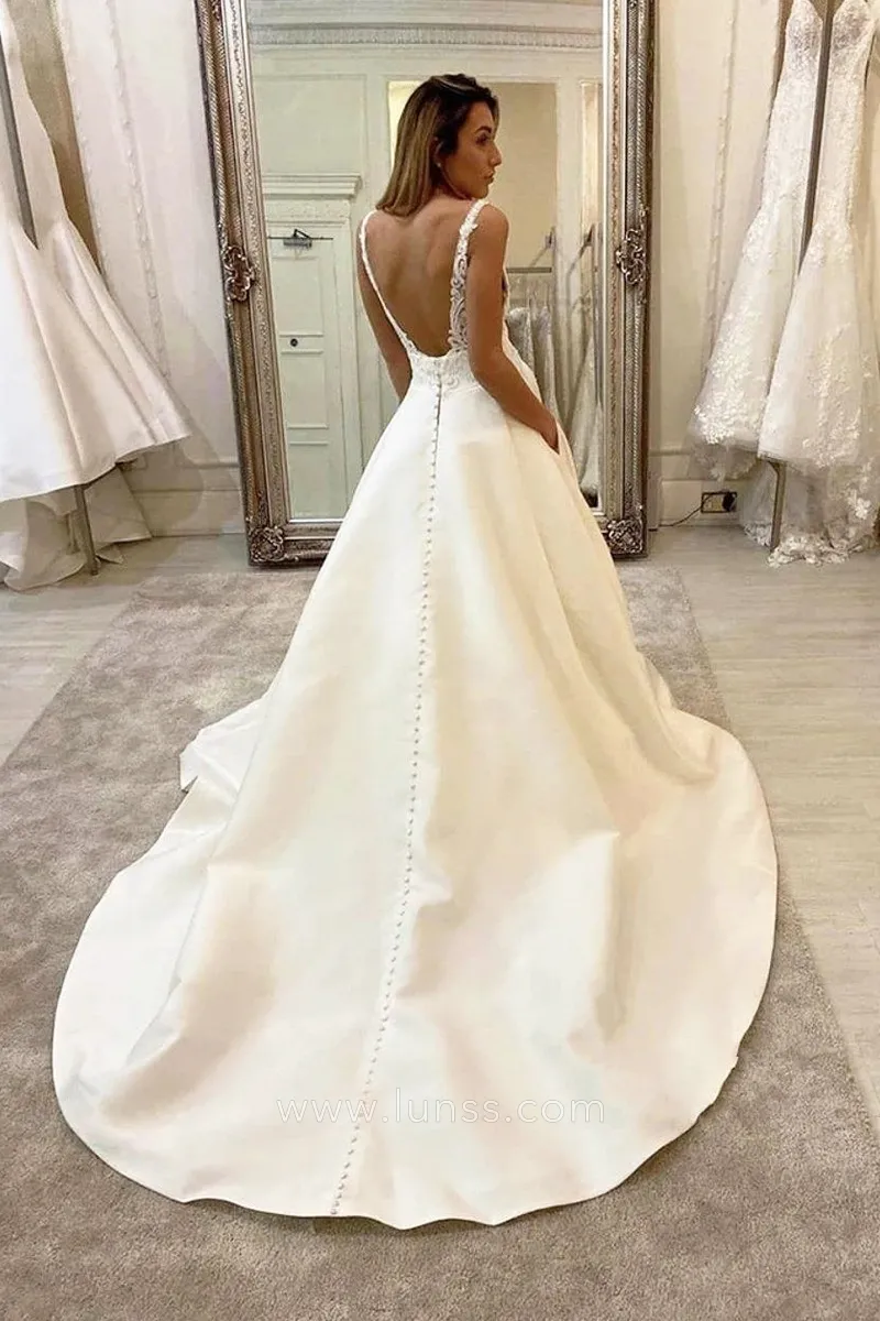 ivory lace satin modern wedding dress ivory lace satin modern wedding dress