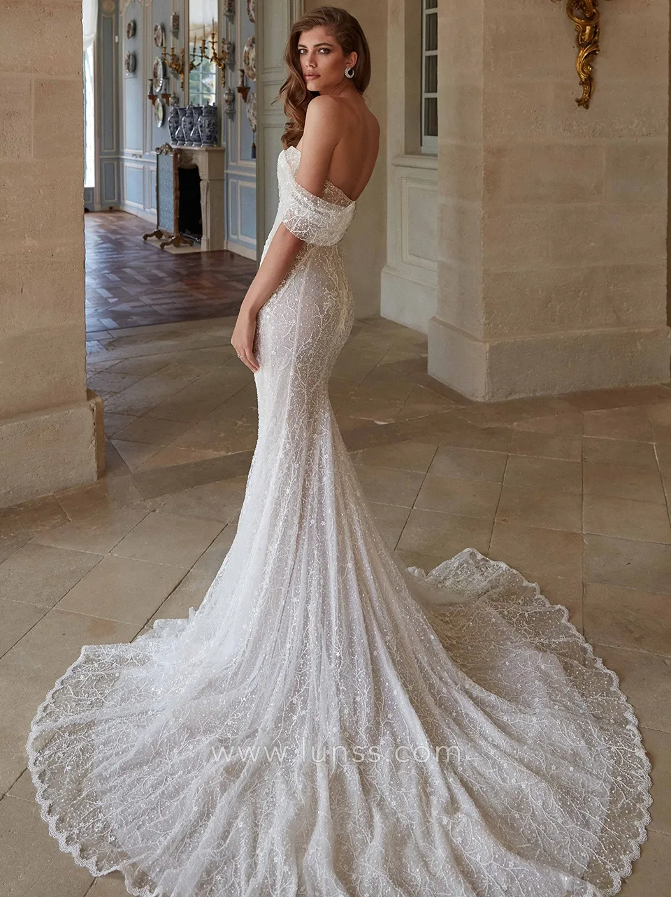 shimmery pearl lace wedding dress with chapel train shimmery pearl lace wedding dress with chapel train