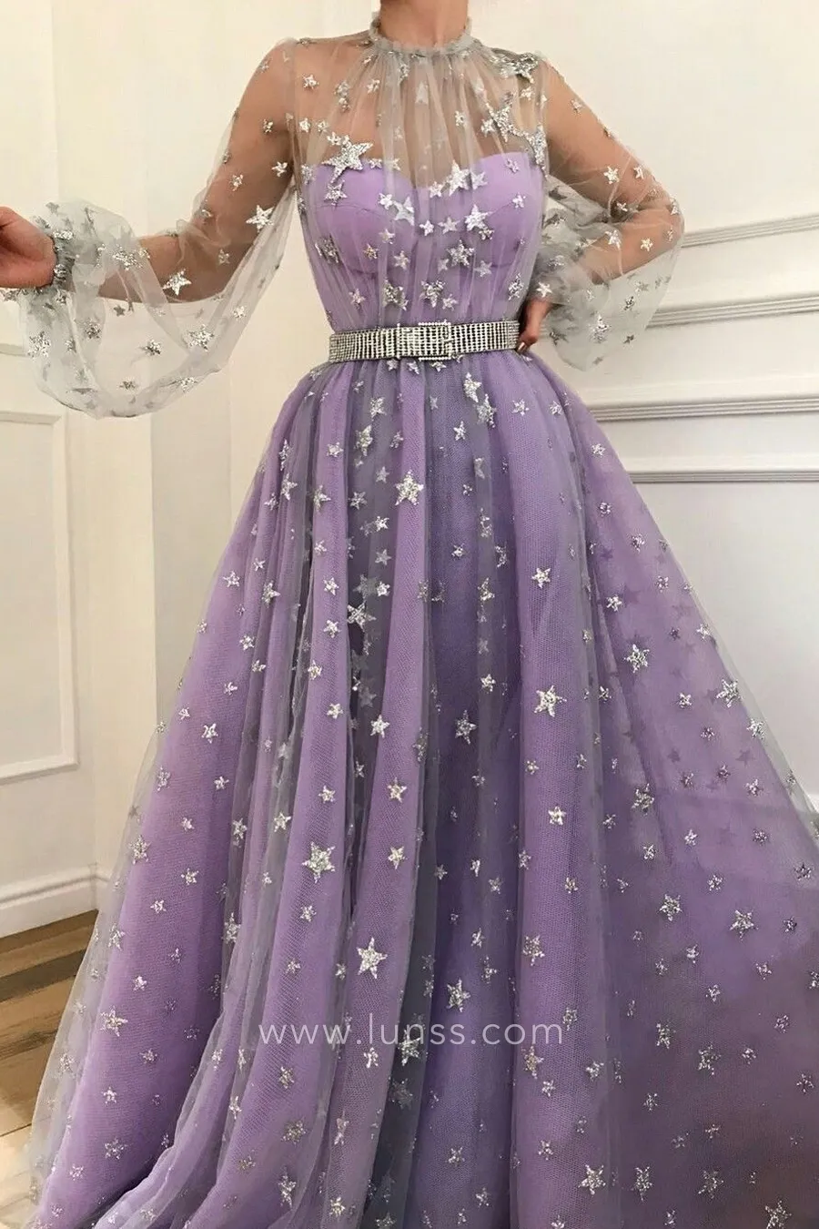 glitter tulle overlay lavender fairy prom dress