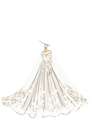 illustration sketch of nude color ball gown wedding dress