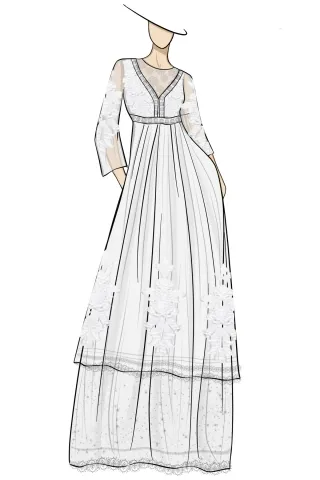 sketch of lace white long sleeve exotic bridal dress