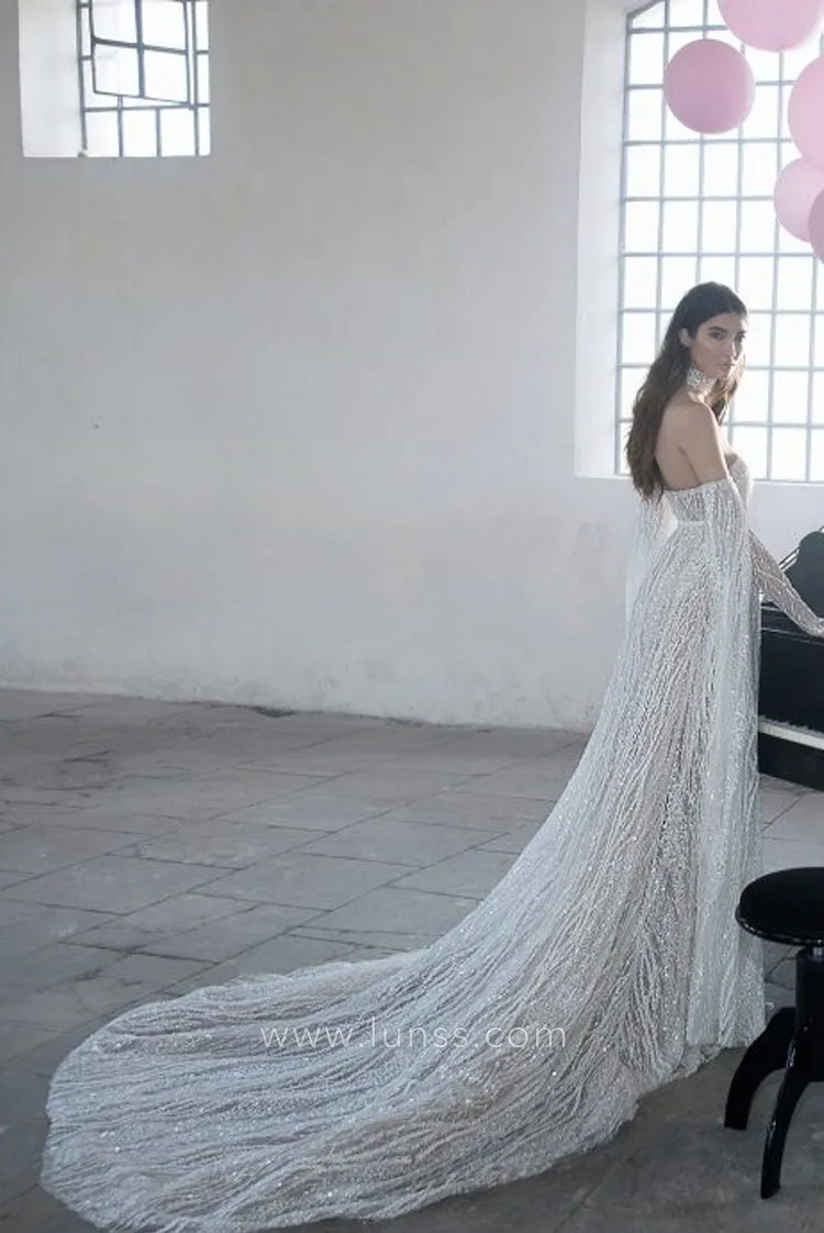 stunning wave beading mesh bridal dress