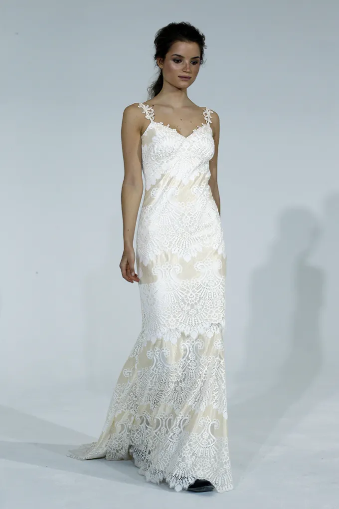 ARIA Wedding Gown by Claire Pettibone. Iridescent green embroidery