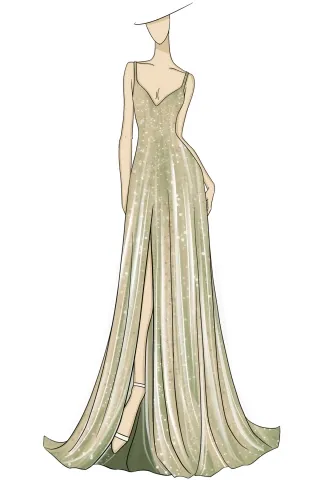 sketch of sage green a line evening military ball dress