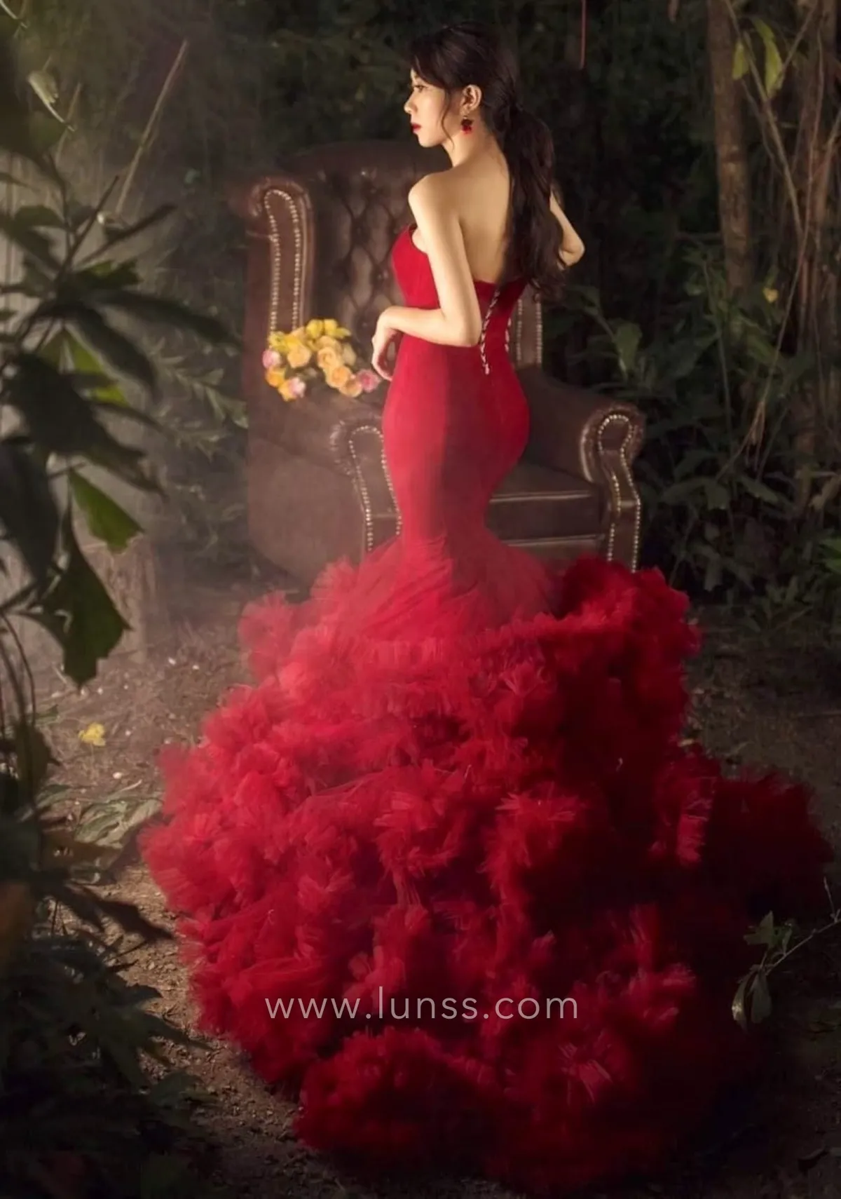 dramatic red body hugging mermaid prom or engagement dress