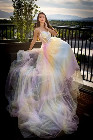 fantasy ombre tulle corset bodice rainbow gown