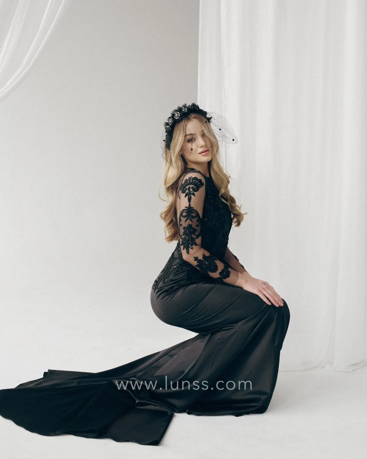 black beaded bridal reception evening formal dress