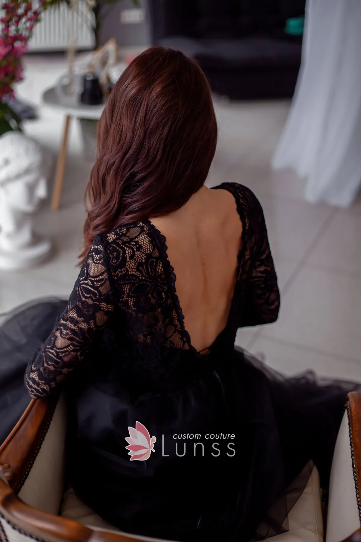 elegant black V back long sleeve prom dress elegant black V back long sleeve prom dress