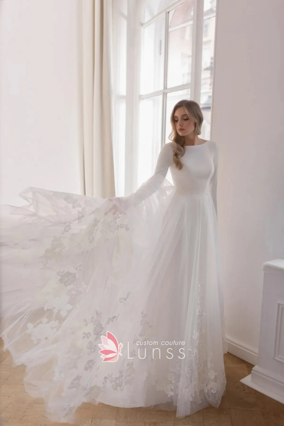 elegant boat neck crepe bridal gown elegant boat neck crepe bridal gown