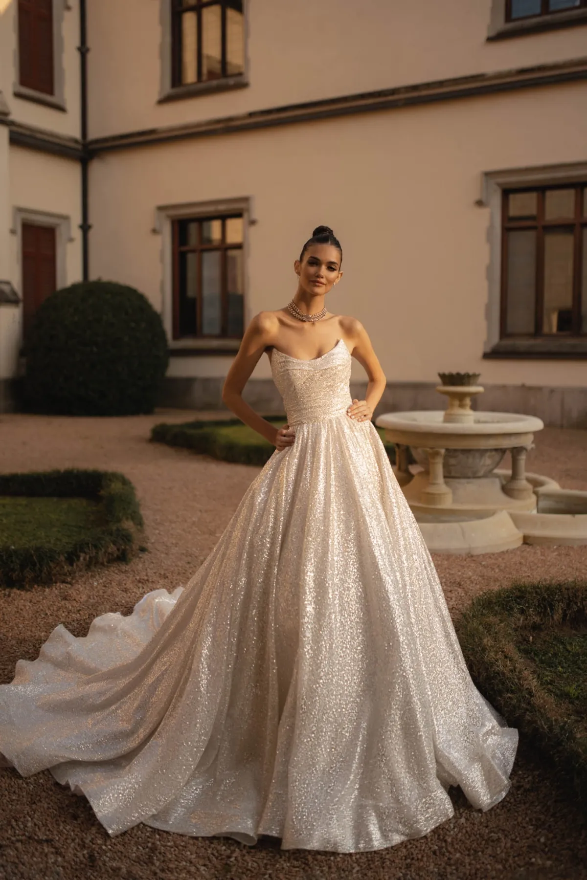 glitter strapless 2024 winter wedding ball gown