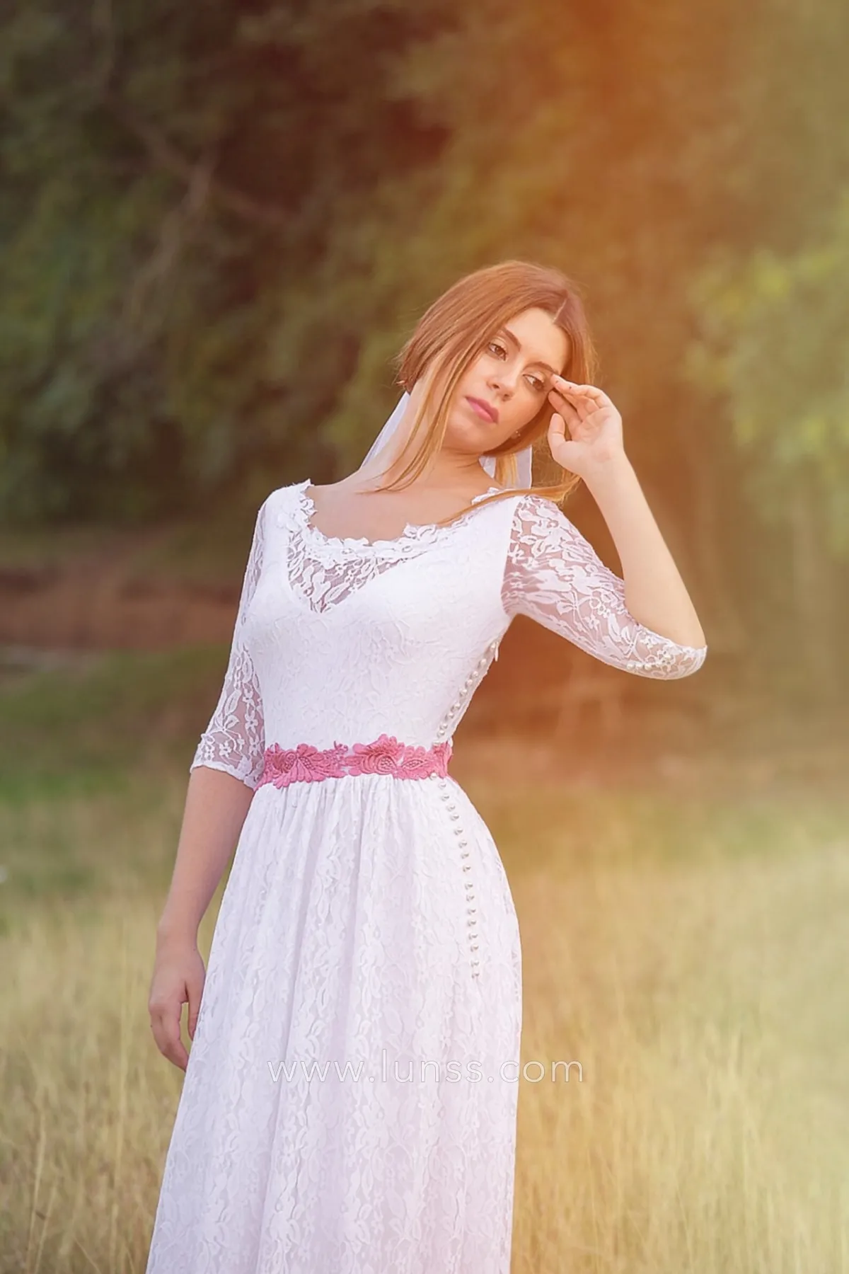 illusion lace half sleeve wedding dress