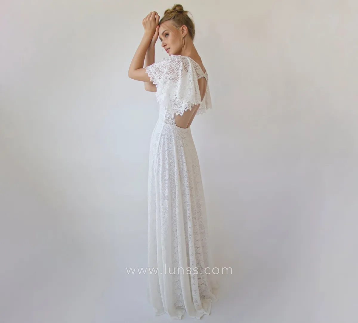 ivory lace bridal reception evening dress