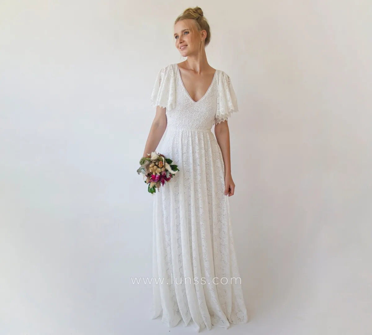 lovely and elegant ivory lace bridal evening dress