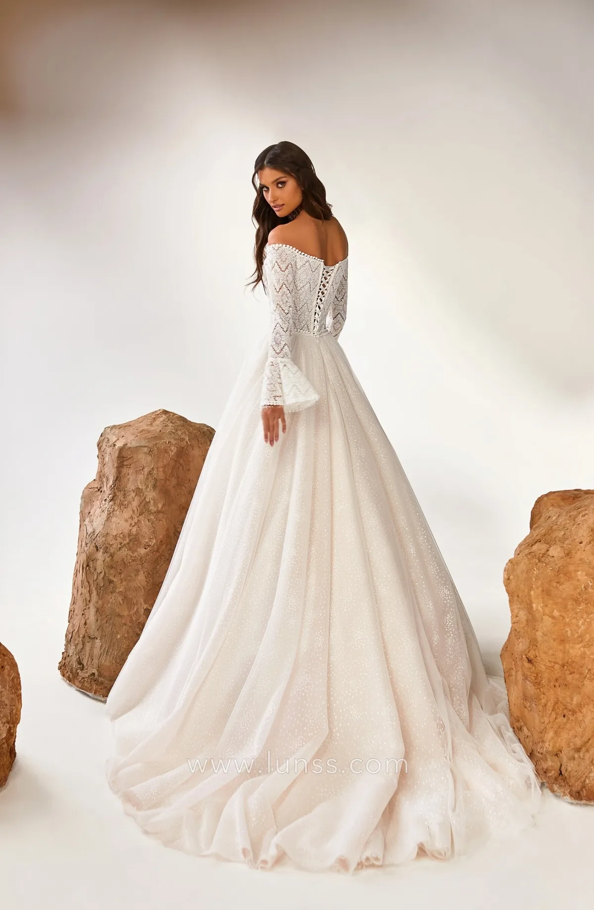 delicate wedding dress with a perfect combination of folk motives and modern trends