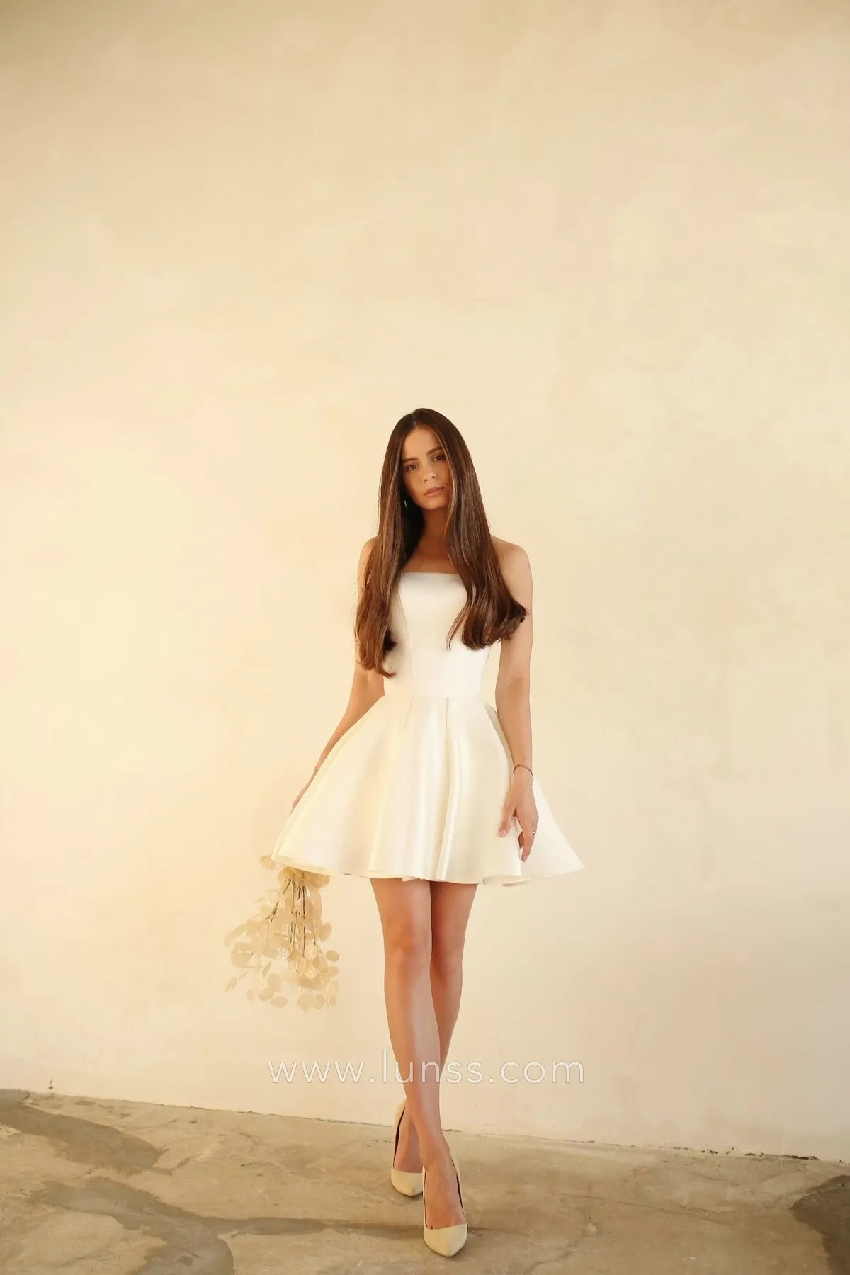 ivory satin mini wedding dress