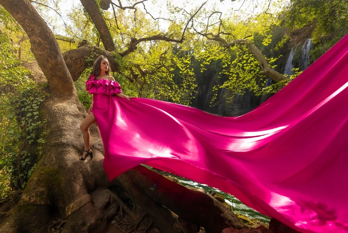 magenta satin flowy long train prom photoshoot dress magenta satin flowy long train prom photoshoot dress