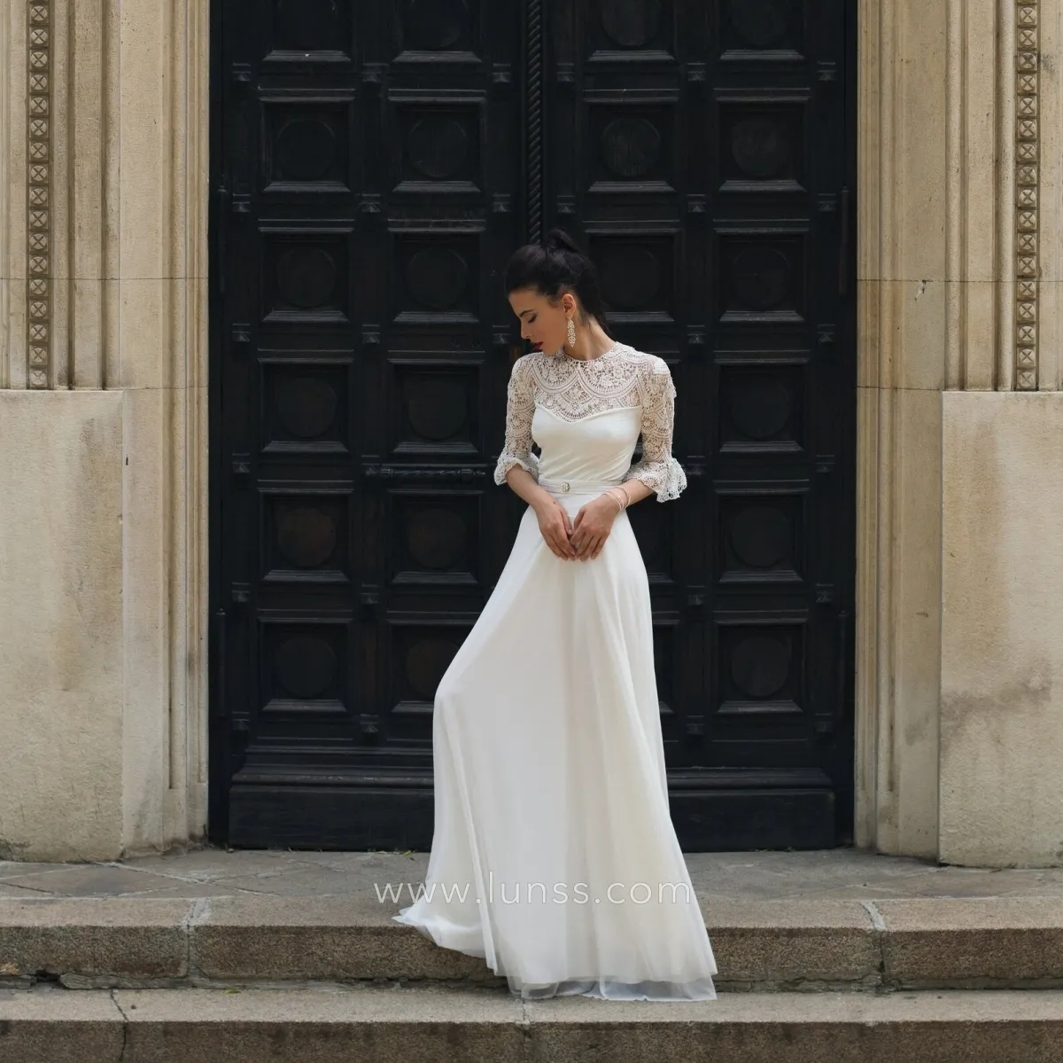 modest conservative spring fall wedding dress