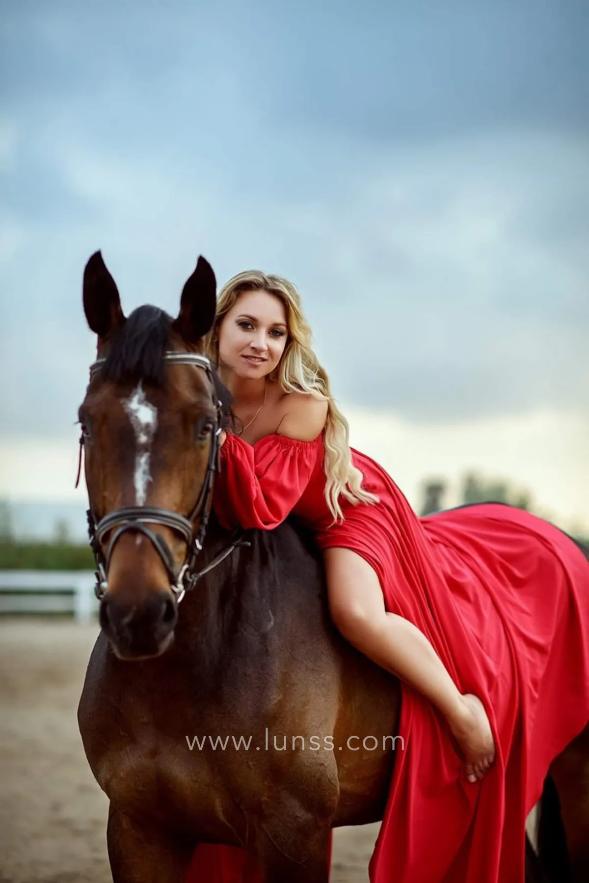 separated puff sleeve and thigh high slit red engagement dress
